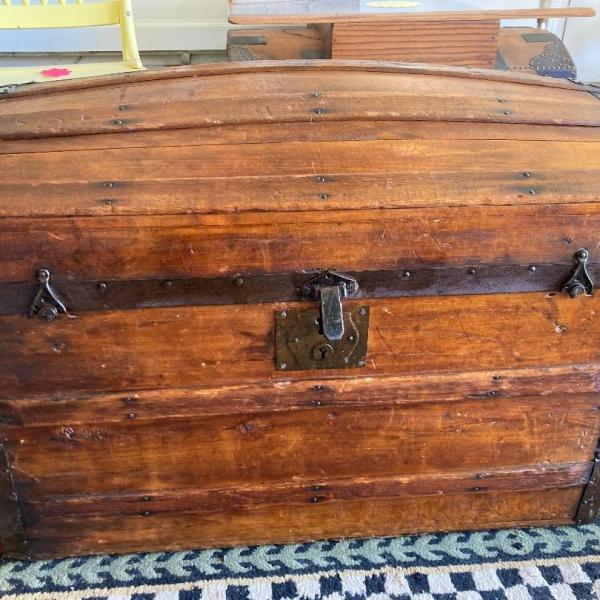 Photo of Antique Wooden Camelback Trunk - Nicely Refurbished