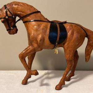 Photo of Leather wrapped brown horse statue figurine w/saddle