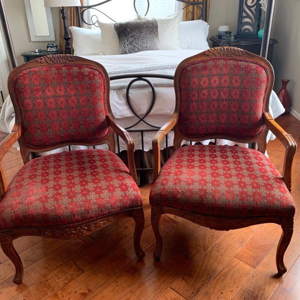 Photo of Upholstered & Carved Wood Accent Chairs