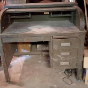Photo of Antique Metal Roll Top Desk