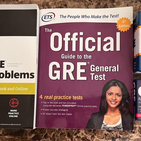 Photo of GRE books and flash cards