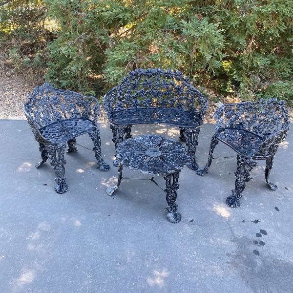 Photo of Children’s  Vintage Diminutive Rococo Metal Garden Chairs, Table & Bench