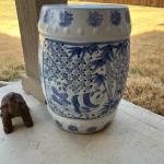 Garden Stool with Panda Bears Blue and White