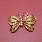 Gold Tone Pearl Filagree Butterfly Pin