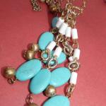 Teal Gold Tone Beaded Tassel Necklace