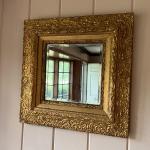 Vintage Gold Leaf Square Carved Wood Mirror