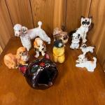 Mixed Vintage Lot of 10 Ceramic Dog Cat Figurines Including Lifton, Goebel