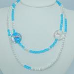 Pretty Aqua Bead & Art Glass Necklace with 925 Clasp