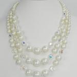 Vintage Crystal & Pearl Bead Three Strand Necklace