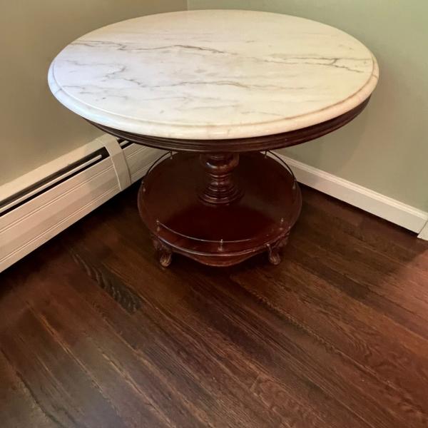 Photo of Marble (real) and wood base antique table 