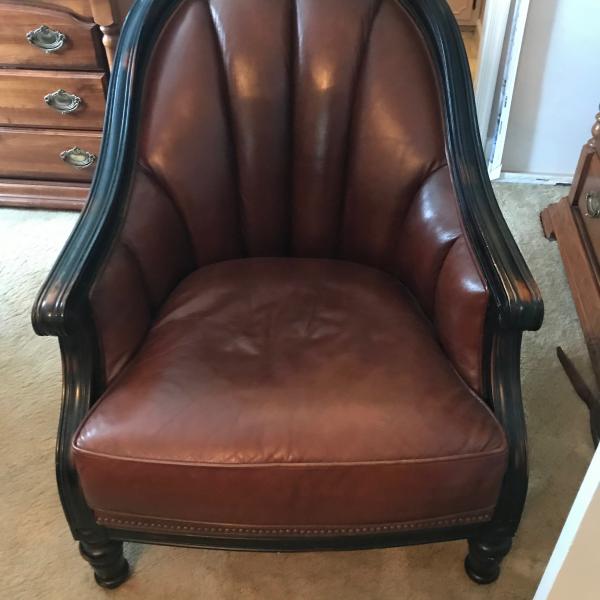 Photo of Brown Leather Barrell chair in supper condition.
