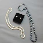 18" Cultured Pearl Strand & Earrings PLUS 20" Strand Gray Freshwater Pearl Neckl