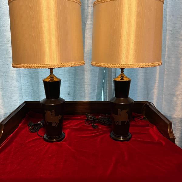 Photo of Vintage Asian Wooden Lamps with Horse