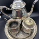 Vintage Silver Plated Tea Set with F. B. Rogers Pot, creamer, sugar and tray - S