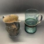 2 Small Pitchers - Vintage Paul Revere Reproduction & Green Glass EPNS Denmark -