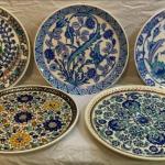 5 Turkish Plates - 3 ALTIN GINI Handmade Turkish Ceramic Chargers & 2 Wall plate
