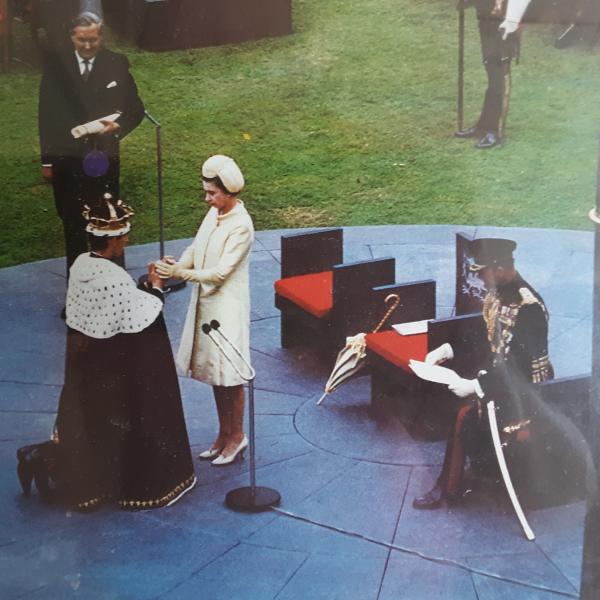 Photo of Queen Elizabeth framed photo investituting Prince Charles 1969