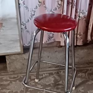 Photo of Vintage 29" Chrome & Red Barstool 