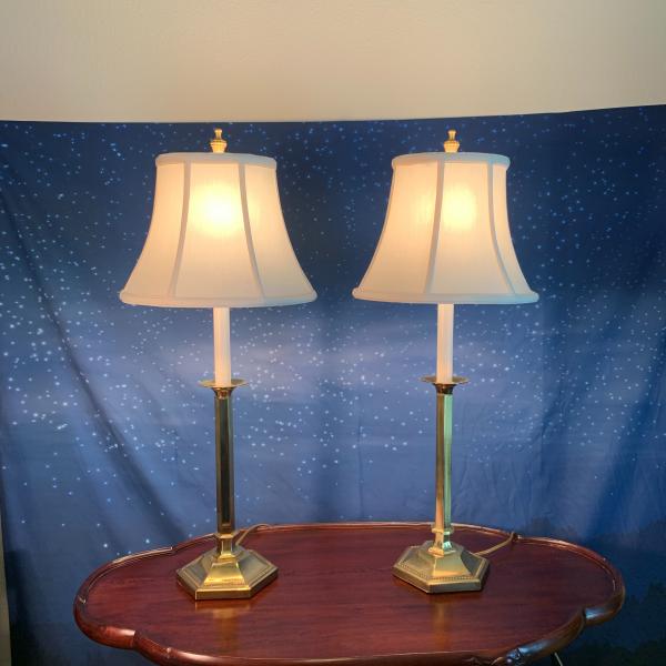 Photo of Pair 2 Brass Table Lamps - Nightstand Lamps