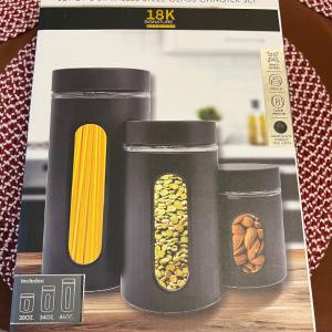 Photo of TAHARI SET OF 3 STAINLESS STEEL GLASS CANISTER SET (NEW)