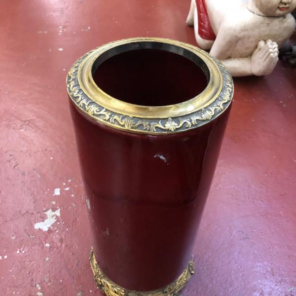 Photo of Vintage Umbrella Stand Porcelain and Brass