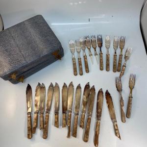 Photo of Antique Sheffield England EPNS Dinner Forks & Knives with Storage Cases