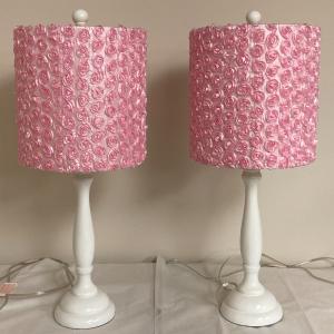 Photo of Kids lamp with Pink Rosebud shade 24 1/2" tall pair