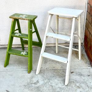 Photo of VINTAGE PAINTED FOLDING STEP STOOLS FOLDING KITCHEN HOUSEHOLD LADDERS
