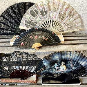 Photo of GROUP OF 5 VINTAGE LADIES HAND FANS LACE & PAINTED