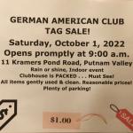 Giant Tag Sale at the German American Club, Indoor, Plenty of parking