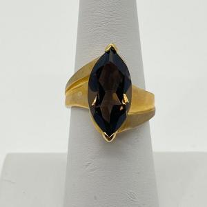 Photo of LOT 145: Large Marquis Cut Brown Topaz 10K Gold Size 7 Ring - 5.76 gtw