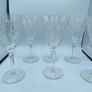 Photo of 8 large Antique HAWKES 7.5” Wine Glasses / Water Stems AVALON