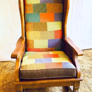 Photo of 1970s MOD Rocking Chair with Tweed Patchwork Cushions