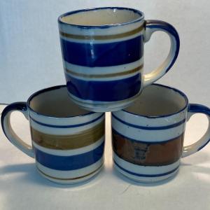 Photo of 3 70s mid century stone ware striped ceramic mugs