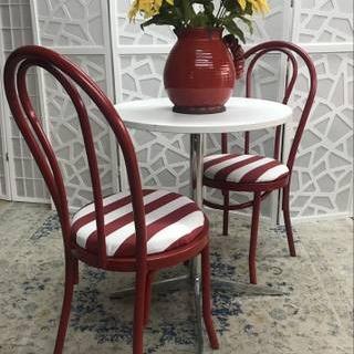 Photo of Table and two Chairs-red/white