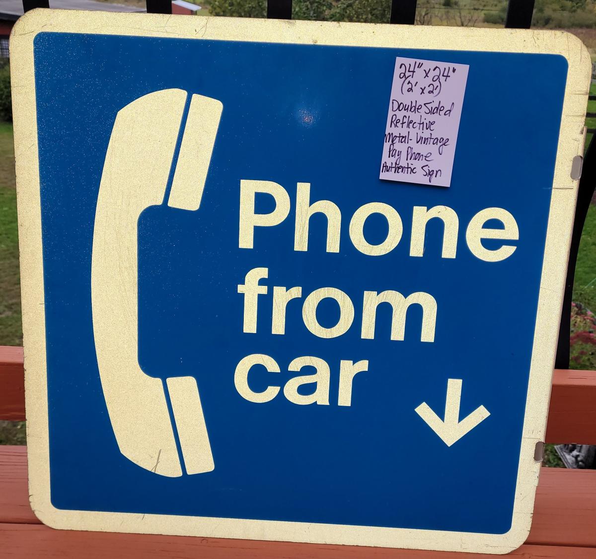 Photo 10 of Vintage Metal Bus Stop Sign + Phone from Car Pay Phone Metal Sign