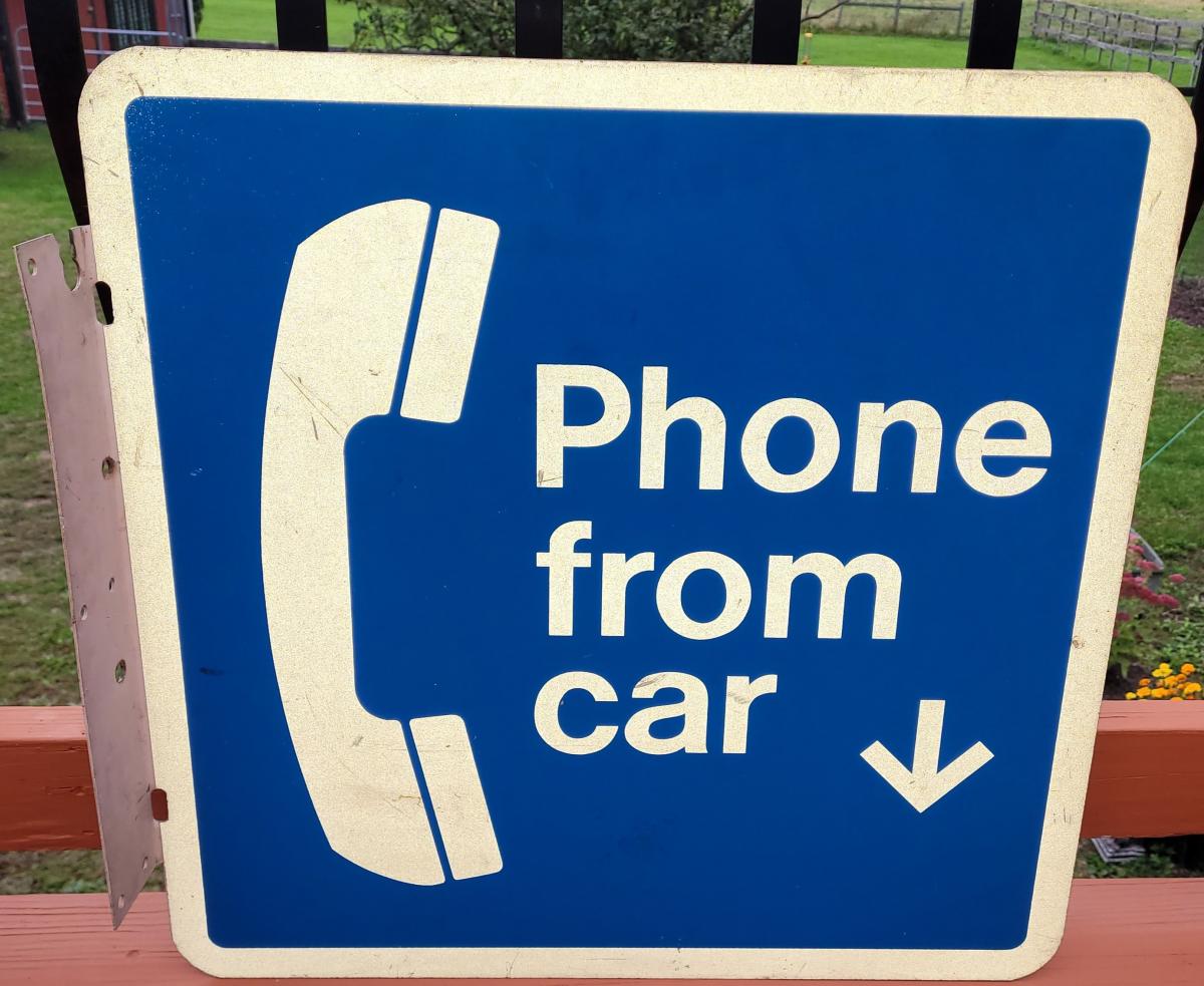 Photo 4 of Vintage Metal Bus Stop Sign + Phone from Car Pay Phone Metal Sign