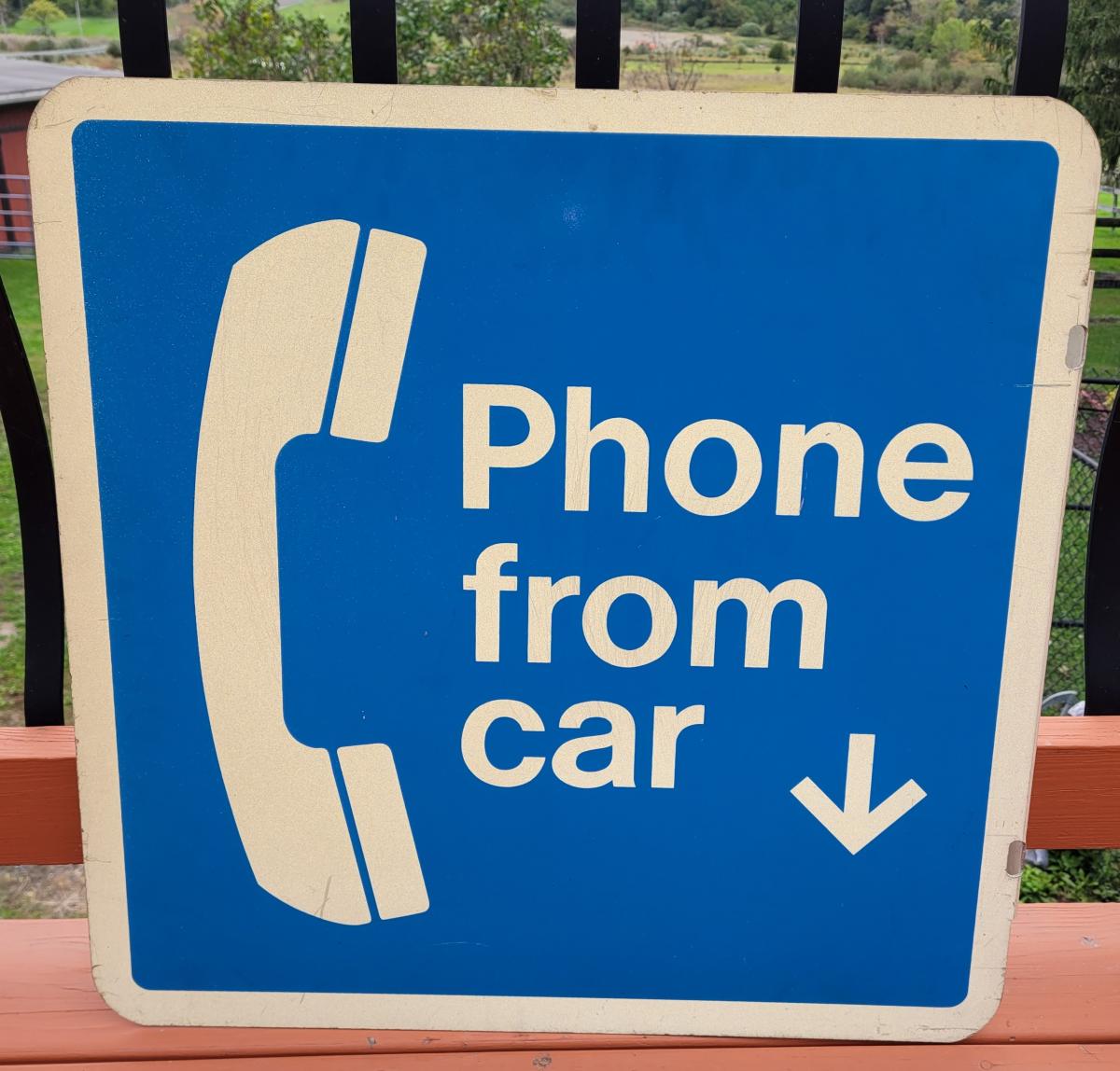 Photo 6 of Vintage Metal Bus Stop Sign + Phone from Car Pay Phone Metal Sign