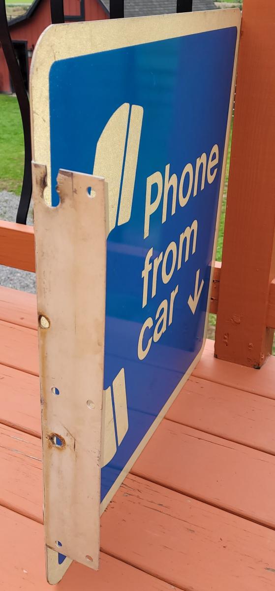 Photo 3 of Vintage Metal Bus Stop Sign + Phone from Car Pay Phone Metal Sign