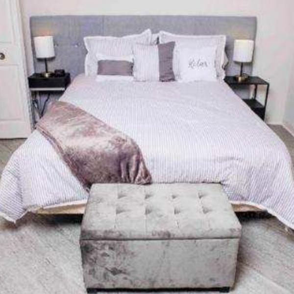 Photo of Queen Bed with Rails and  Velour Ottoman Storage Container