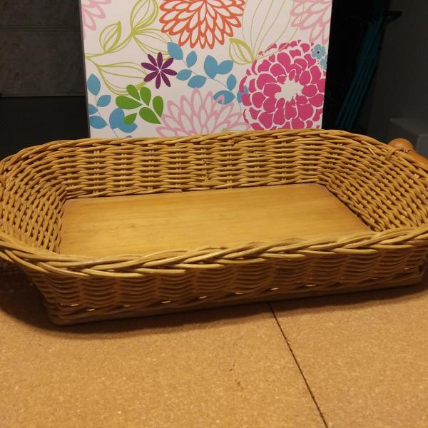 Photo of Authentic Palecek Woven Serving Tray Basket with Wood Handles