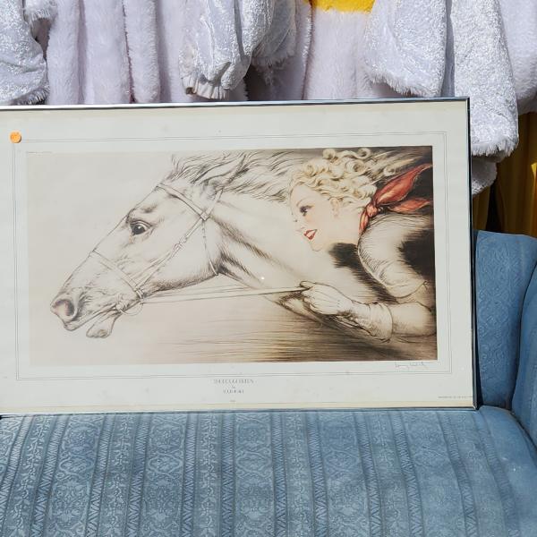 Photo of Louis Icart Horse with Model Large Framed Glass and  Chrome  lithograph