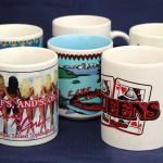 Set of 6 novelty gambling mugs; Tahoe, Las Vegas and Reno