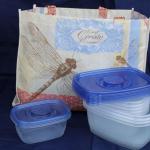 Large set of Tupperware and reusable shopping bag