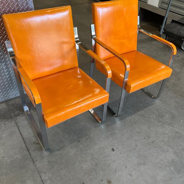 Photo of 1930s Orange Leather Chrome Set Brno Chairs