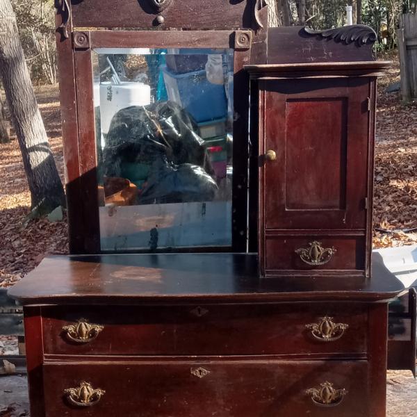Photo of Solid Wood Antique Dresser with Tilting Mirror