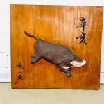 Vintage Chinese Board with Wild Boar Figurine