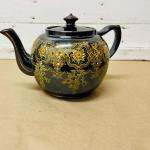 Vintage Brown Tea Pot with Handpainted Design