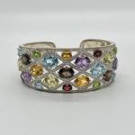 LOT 102: Sterling Silver & Multi-gemstone (23ct tw) Hinged Cuff Bracelet