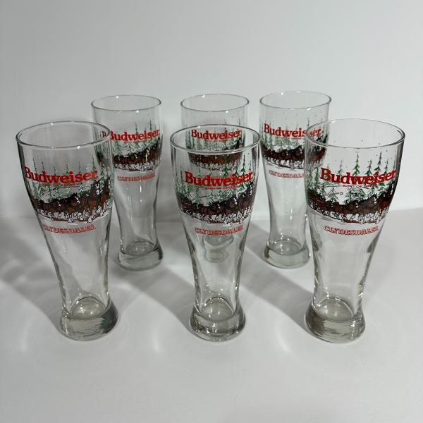 Photo of Budweiser Christmas Clydesdales Pilsner Glasses Set of 6
